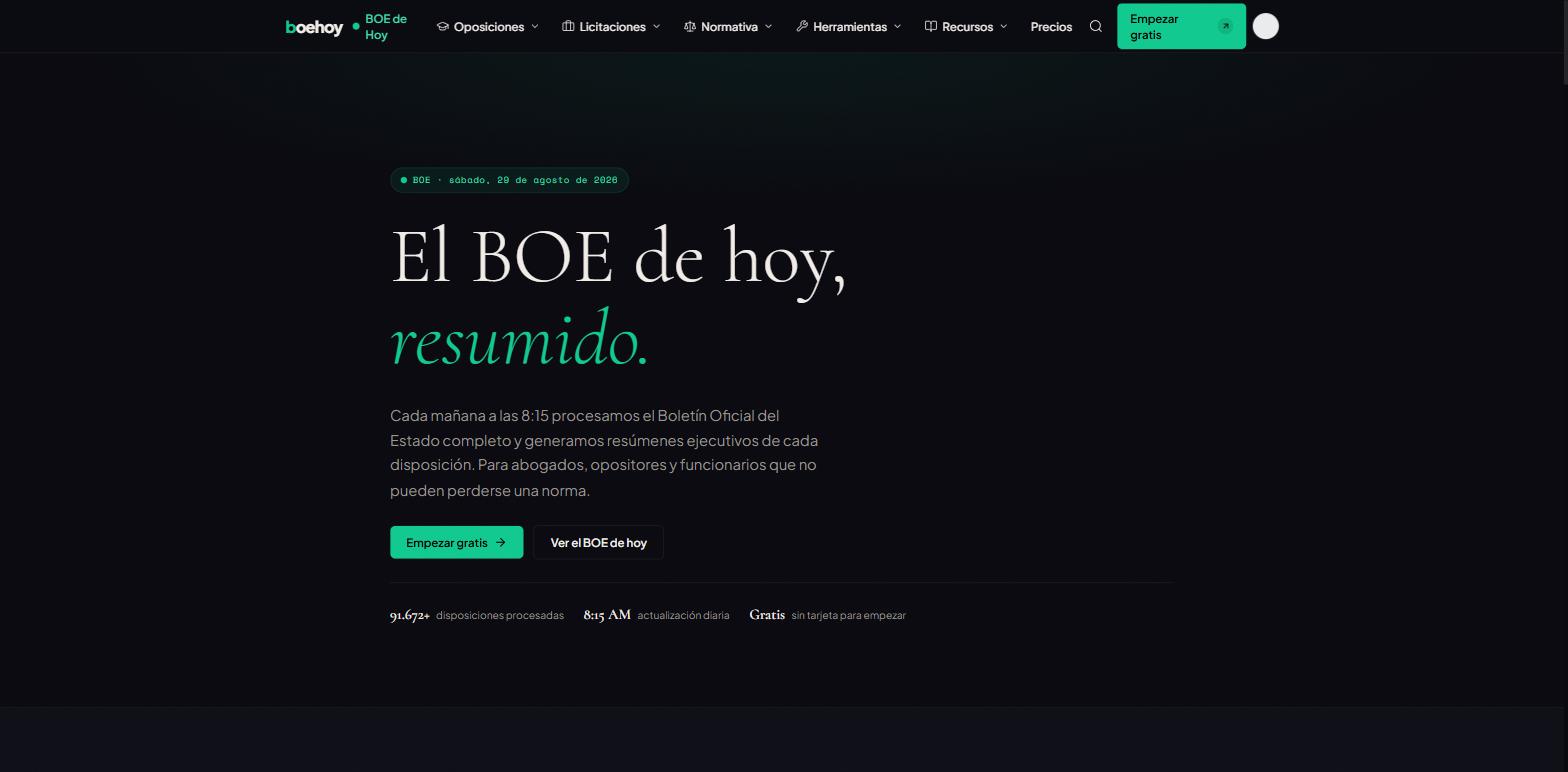 Home de BOE Hoy: el BOE del día resumido, con acceso gratis sin tarjeta