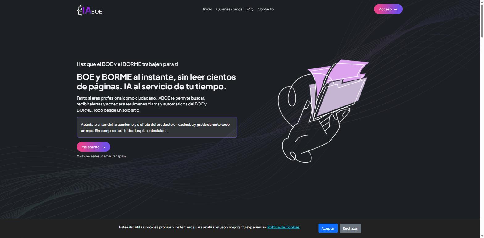 Página de inicio de IABOE, con su oferta de un mes gratis antes del lanzamiento